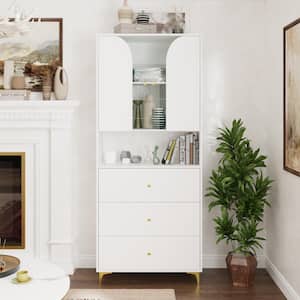 White 74.8 in. H Wooden Storage Cabinet, Sideboard, Wine Cabinet with 3-Shelves, 3-Drawers and 2-Doors