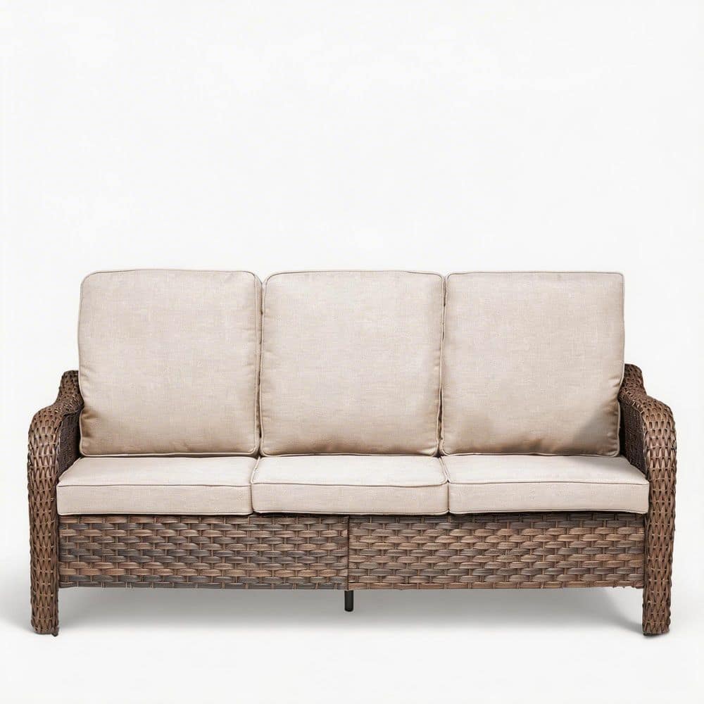 PE Wicker Outdoor Sofa Couch Set with Beige Deep Seat Cushions Durable Construction Easy to Install price history on PriceWatchPro