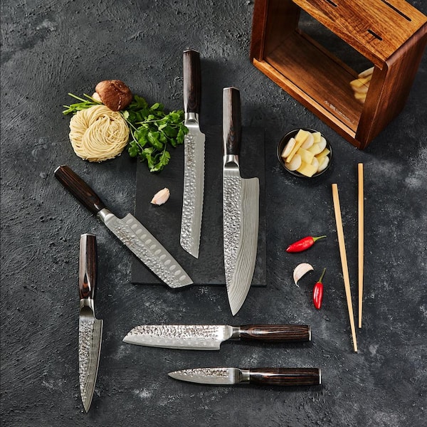 Damacus steel 7 Pcs Japanese Chef cuchillos set Juego de cuchillos de  cocina y bolsa de rollo de cuero -  México