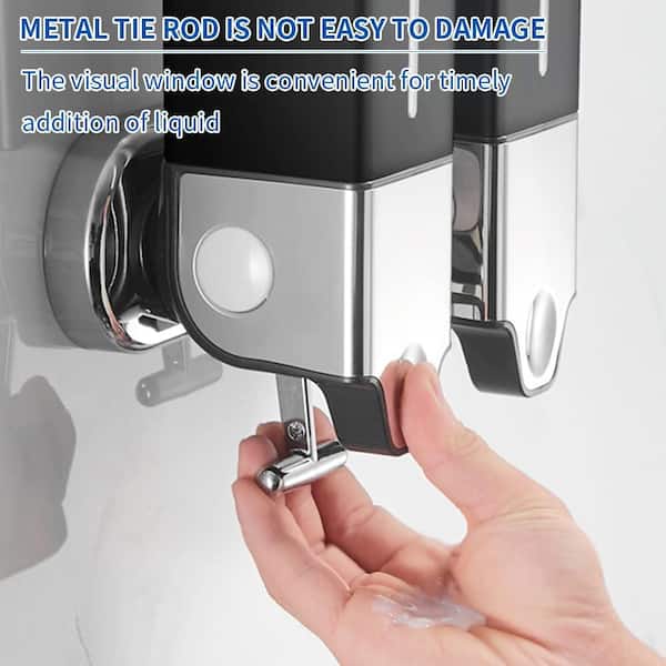 Dyiom 2 Chamber Wall Mounted Bathroom Shower Pump Dispenser and Organizer-Black