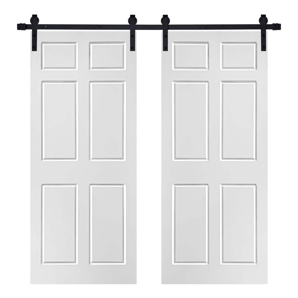 Modern 6-Panel Designed 48 in. x 80 in. MDF Panel White Painted Double Sliding Barn Door with Hardware Kit -  AIOPOP HOME, CR0848X80DWT