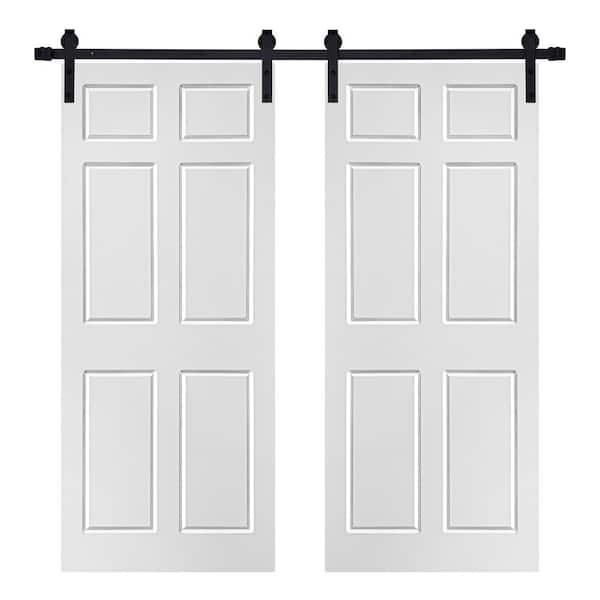 AIOPOP HOME Modern 6-Panel Designed 48 in. x 80 in. MDF Panel White Painted Double Sliding Barn Door with Hardware Kit