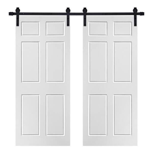 AIOPOP HOME 72 in. x 84 in. Modern 6-Panel Designed MDF Panel White Painted Double Sliding Barn Door with Hardware Kit