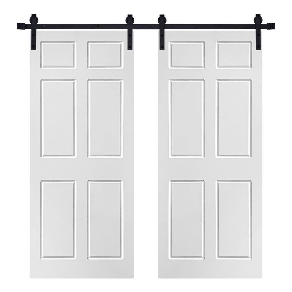 Modern 6-Panel Designed 84 in. x 80 in. MDF Panel White Painted Double Sliding Barn Door with Hardware Kit price history on PriceWatchPro
