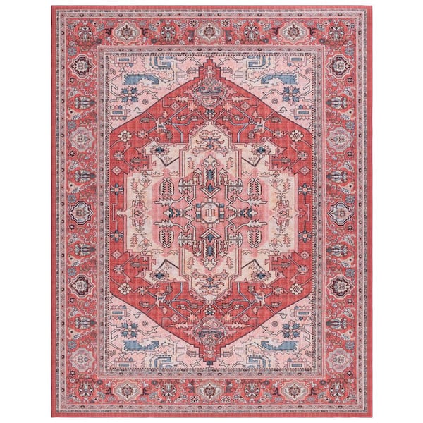 Tucson 10 x 14 Red/Pink Medallion Washable Area Rug