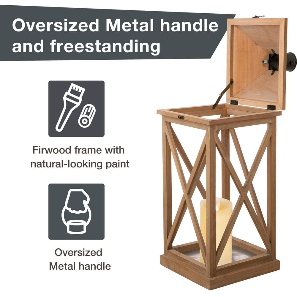 Rustic Firwood Dual-Candle Hanging Lantern, Distressed Brown