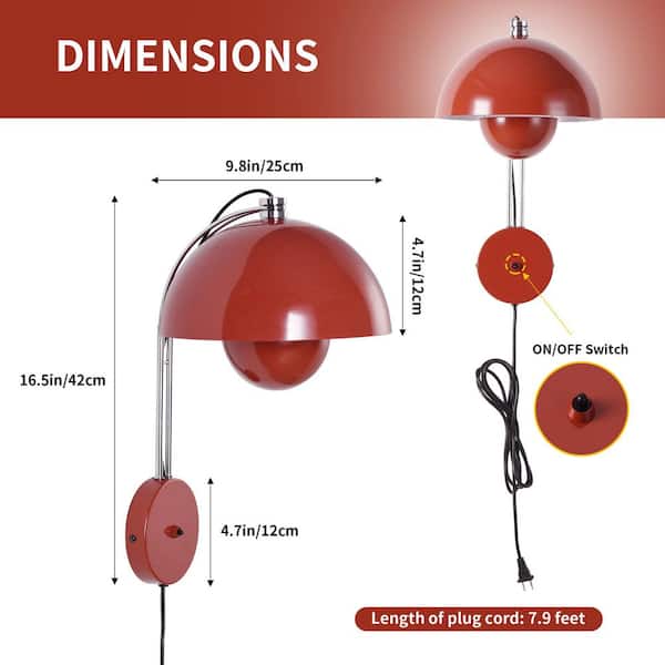Zompoo Modern 9.8 in. 1 Light Red Plug in Flower Pot Wall Sconces
