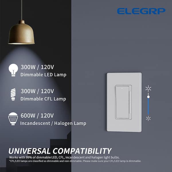 Feit Electric Dimmer Slider Switch for LED, Incandescent, and Halogen with  Decorative Wall Plate White - Smart LED