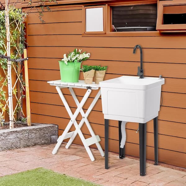 Karl home Freestanding Utility Sink with Faucet - 18.9 x 19.7 in, White