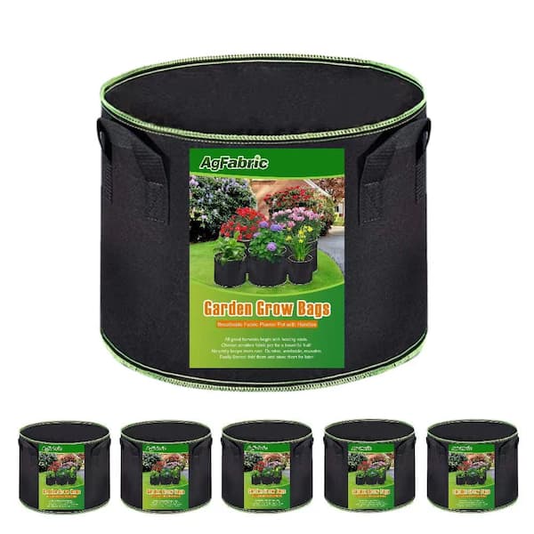 Agfabric 11.8 in. Dia x 9.85 in. H 5 Gal. Green Edge Garden Grow Bags for Plants, Potato, Tomato, Vegetable and Fruit (5-Pack)