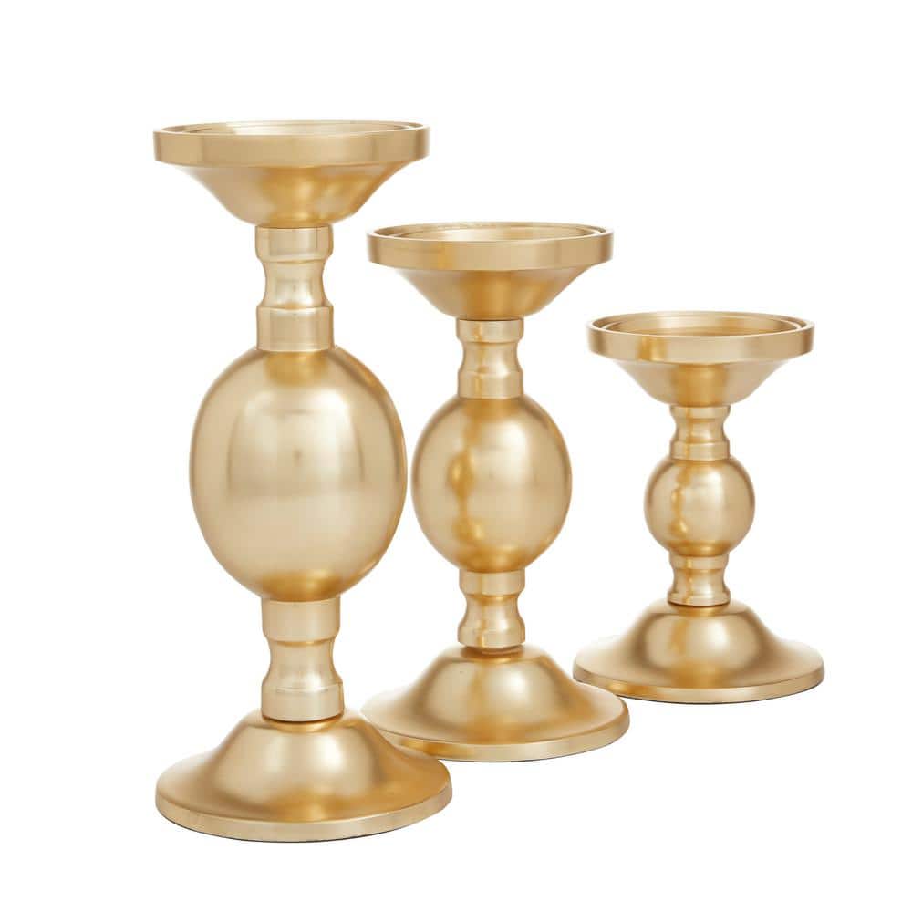 Gold Aluminum 3-Piece Pillar Candle Holder Set