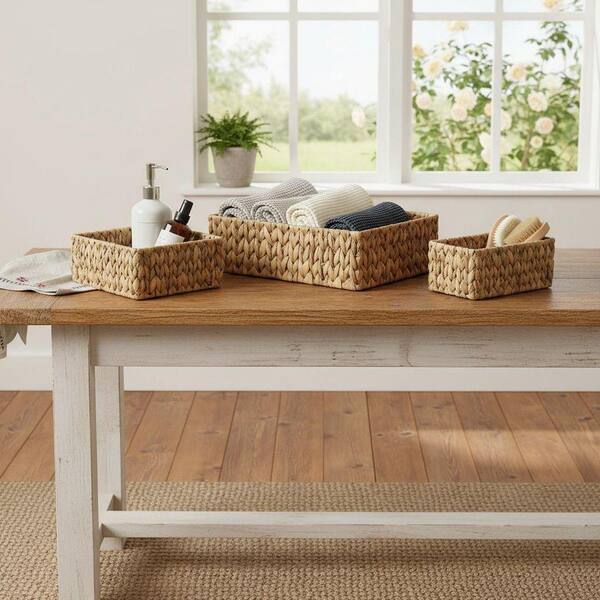Brown 8 in. x 3 in. Wicker Decorative Basket (Set of 3) LINBQ459