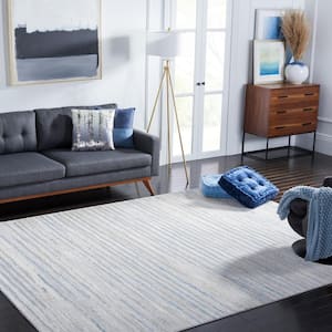 Lagoon Gray/Blue 7 ft. x 7 ft. Striped Distressed Square Area Rug