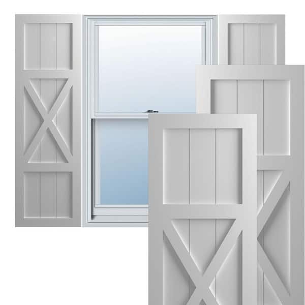 Ekena Millwork 12 in. x 25 in. True Fit PVC Center X-Board Farmhouse Fixed Mount Board and Batten Shutters Pair in Primed