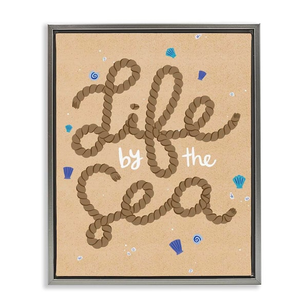 Stupell Industries Life By Sea Nautical Rope by Deborah Curiel Gray Floater Frame Coastal Graphic Art Print 21 in. x 17 in.