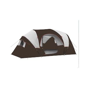 14 ft. x 11 ft. Brown 10-Person Portable Camping Tent with Windproof Fabric Dome