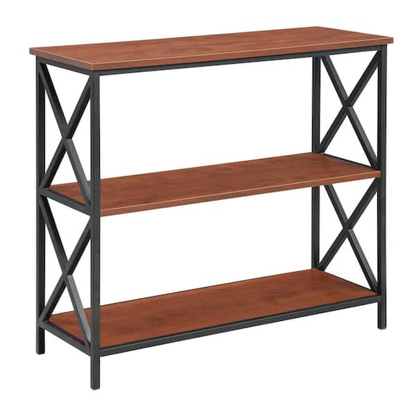 Convenience Concepts 29.25 in. Cherry/Black Metal 3-shelf Etagere Bookcase with Open Back
