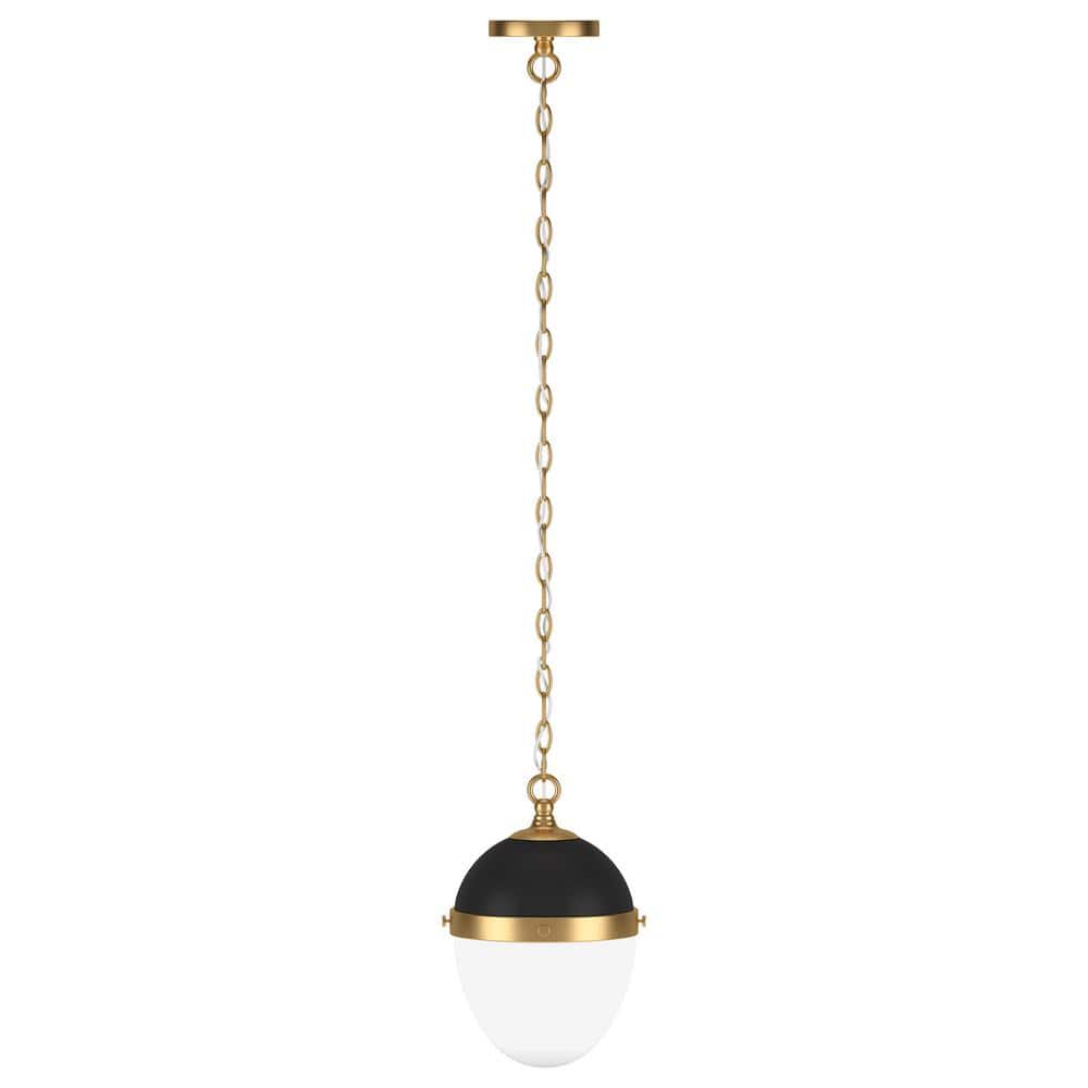 Aurelia Blackened Bronze and Brass Globe Pendant Light with White Milk Glass Shade