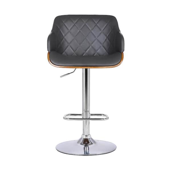 HomeRoots 25 in. Gray Low Back Metal Counter Height Bar Chair with Faux Leather Seat