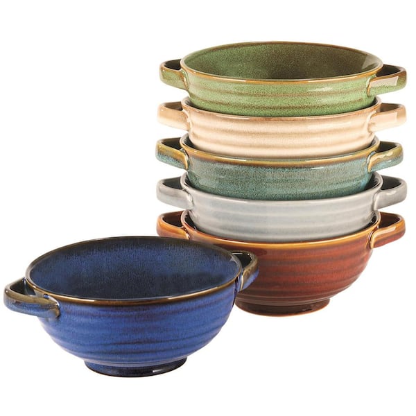 Certified International Reactive Glaze 19.17 fl. oz. Assorted Colors Stoneware Soup Bowl Crocks (Set of 6)