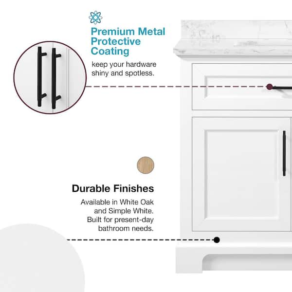 Doveton 30 in. W x 19 in. D x 34 in. H Single Sink Bath Vanity in White  with White Engineered Marble Top