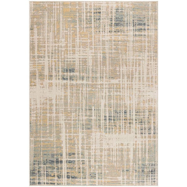 Nourison Washable Decor Beige Blue 8 ft. x 10 ft. Abstract Contemporary Area Rug