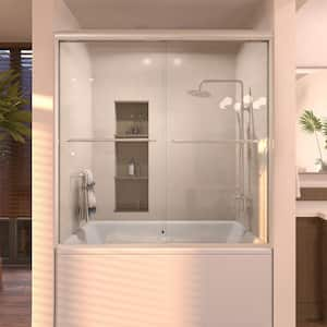 Ripple 60 in. W x 56 in. H Sliding Semi Frameless Tub Door in Brushed Nickel Finish with Clear Glass