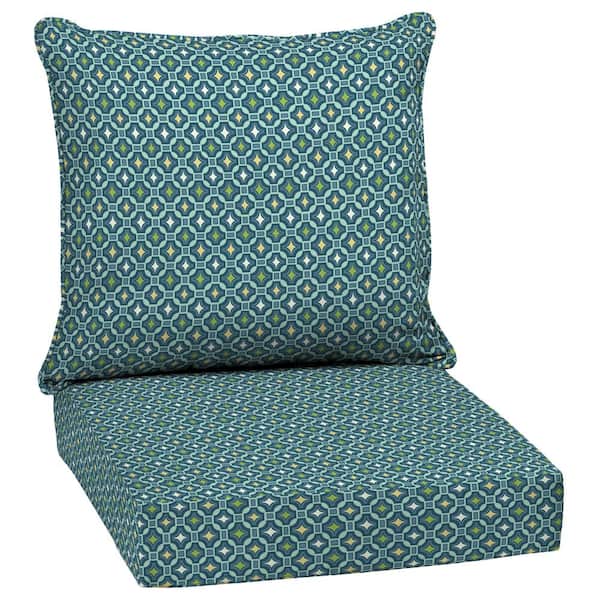ARDEN 24 in. x 24 in. 2-Piece Deep Seating Outdoor Lounge Chair Cushion in Sapphire Alana Tile