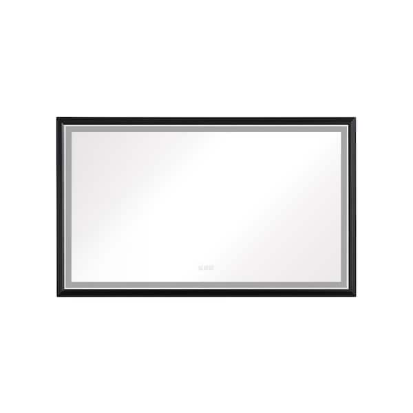 Unbranded Modern 72 in. W x 36 in. H Large Rectangular Framed Lighted Surface Wall Mount Mirror Bathroom Vanity Mirror in Black