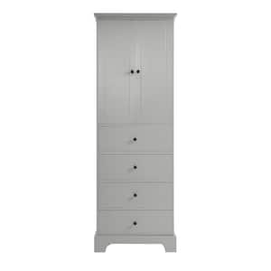 Bensa 23.6 in. W x 15.7 in. D x 68.1 in. H Grey Double Door Storage Linen Cabinet with Drawers and Adjustable Shelves