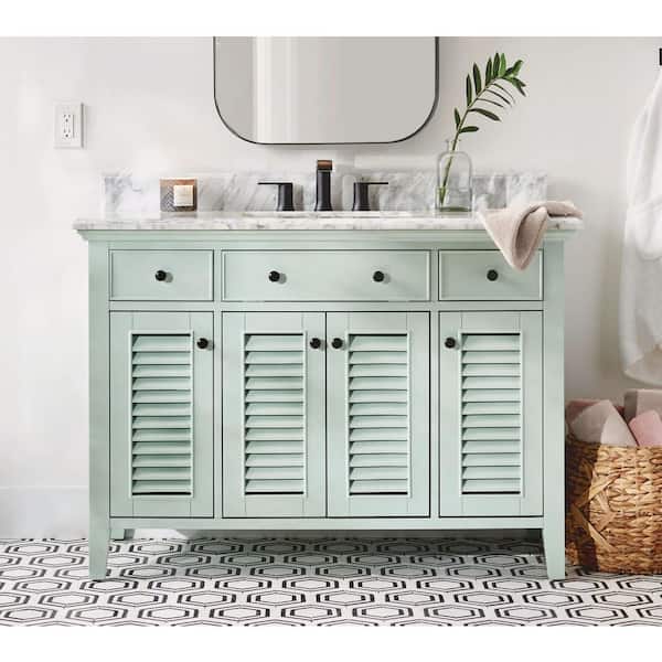 Fallworth 49 in. Single Sink Light Green Bath Vanity with Carrara Marble Top (Assembled)