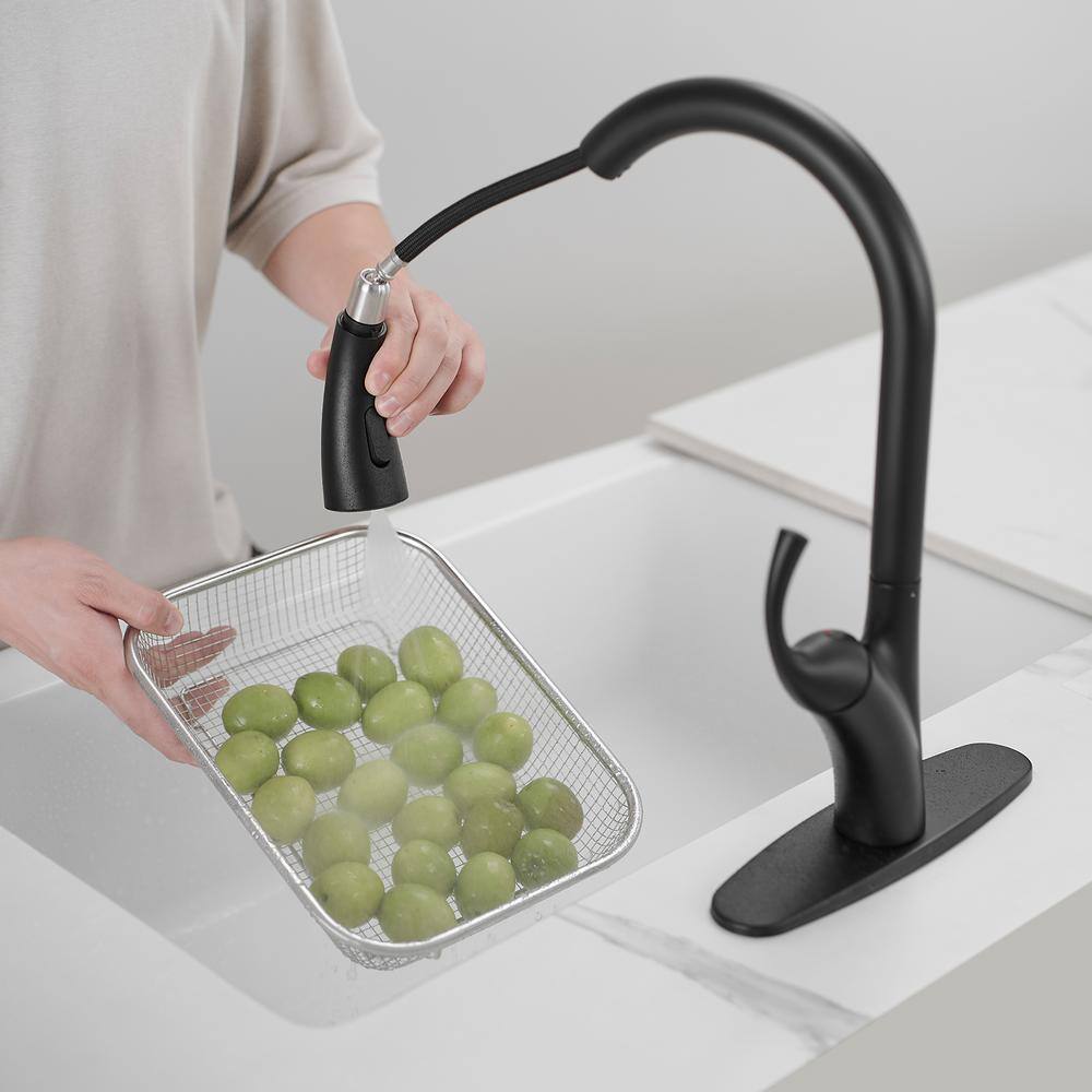 Matte Black High-Arc Single Handle Pull-Down Sprayer Kitchen Faucet