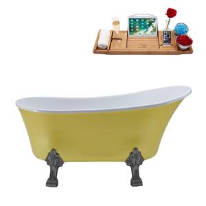 55 in. Acrylic Clawfoot Non-Whirlpool Bathtub in Matte Yellow With Brushed Gun Metal Clawfeet And Brushed Nickel Drain