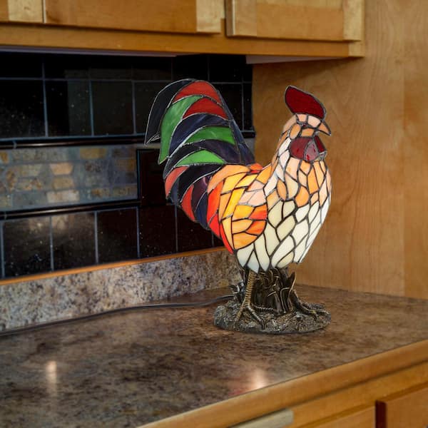 Top Genuine round stained glass rooster