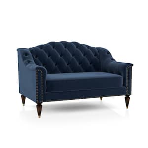 De L and a 68 in. Blue Fabric 2-Seats Loveseats with Button Tufting