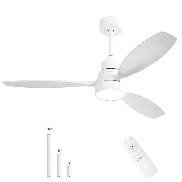 Sofucor 52 in. Indoor/Outdoor Wood White Ceiling Fan with Light and 6 Speed Remote Control