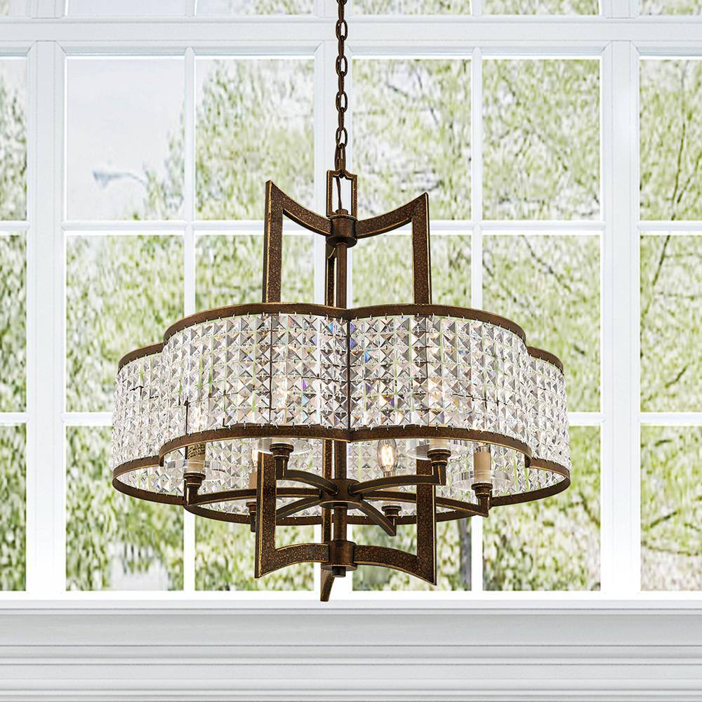 Palacial Bronze 6-Light Chandelier with Clear Crystal Shade