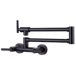 Solid Brass Wall Mounted Pot Filler Faucet for Both Hot Cold Water with Double Joint Swing Arm in Oil Rubbed Bronze