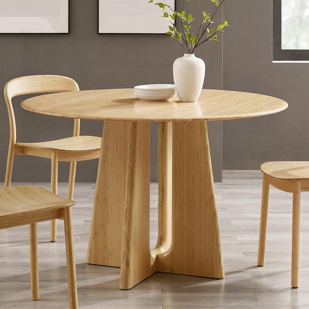 Lenor Sand Bamboo 48 in. Pedestal Dining Table Seats 4