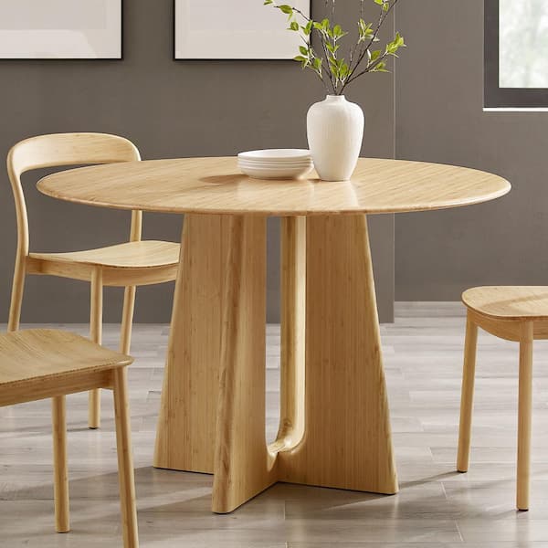Unbranded Lenor Sand Bamboo 48 in. Pedestal Dining Table Seats 4