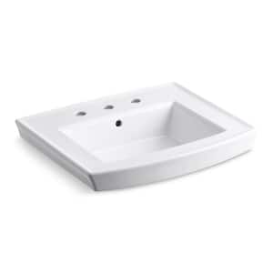 Archer 7.87 in. Vitreous China Pedestal Sink Basin in White with Overflow Drain