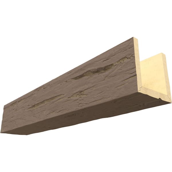 Ekena Millwork Endurathane 4 in. H x 4 in. W x 12 ft. L Hand Hewn Rustic Taupe Faux Wood Beam