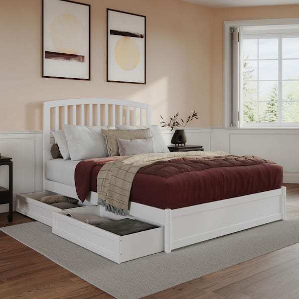 AFI Lucia White Solid Wood Frame Queen Platform Bed with Panel Footboard and Storage Drawers