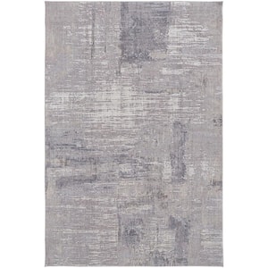 Taupe Tan and Blue 2 ft. x 3 ft. Abstract Area Rug
