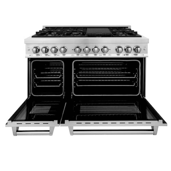 48 in. 7 Burner Double Oven Dual Fuel Range with 4500 BTU Burners, Adjustable Leg Height, Gliding/Roll Out Racks