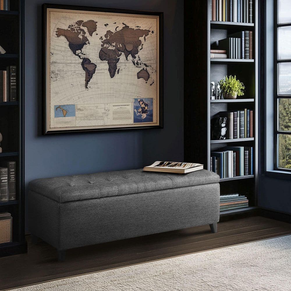 Madison Park Sasha Charcoal Bedroom Bench with Tufted Top