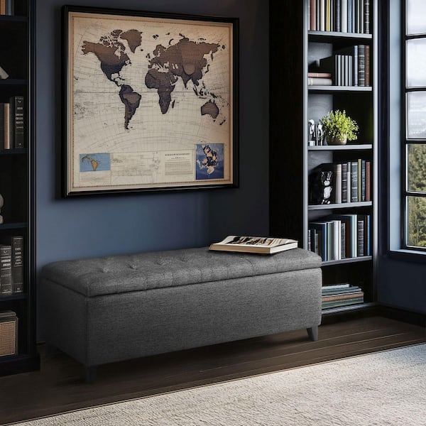 Sasha Charcoal Bedroom Bench with Tufted Top Upholstered Storage 49 in. W