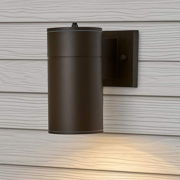 Maxxima Brown LED Outdoor Wall Cylinder Light with Dusk to Dawn