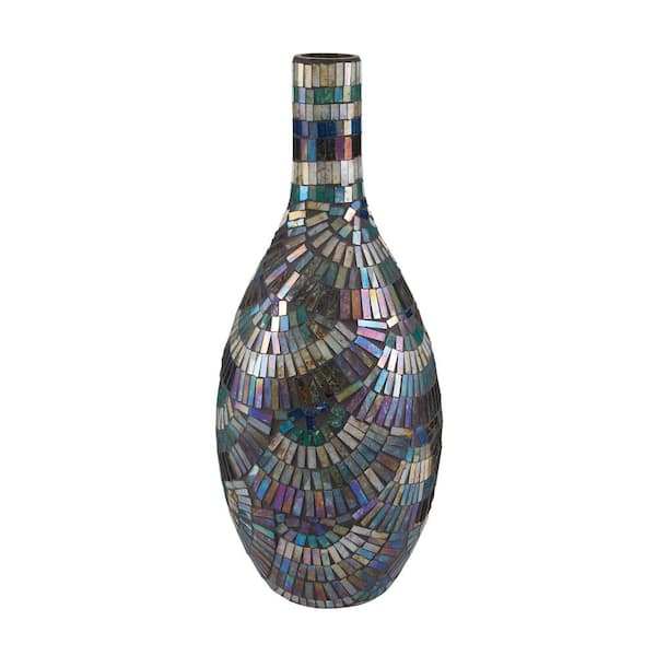 Titan Lighting 19 in. Glass Mosaic Decorative Vase in Blue, White and Purple