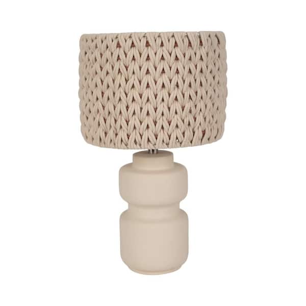 Liv & Skye 23 in. Ivory Ceramic Classic Table Lamp with Macrame Shade